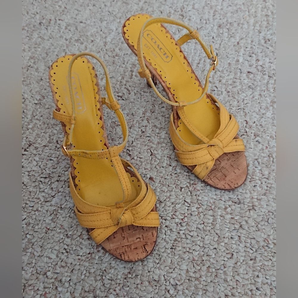 COACH Ginger Grosgrain Strappy Cork Heel Sandals Size 8B - Picture 4 of 11